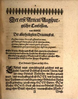 Predigten Uber die Augspurgische Confession : An der Zahl acht und zwantzig, so viel als Articul sind, Darinnen I. ein Biblischer Text erklärt, II. Der Beweiß deß Articuls daraus genommen, und III. Der Nutz desselben in unserm Christenthum gewiesen wird