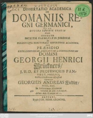 Dissertatio Academica De Domaniis Regni Germanici