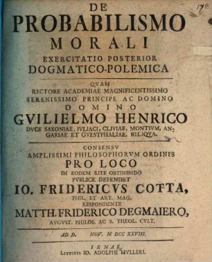 De probabilismo morali exercitatio posterior dogmatico-polemica