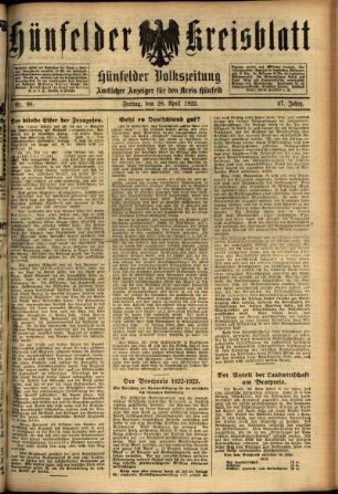 Ausgabe vom Freitag, den 28. April 1922.