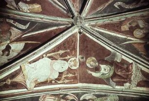 Christus, Maria, Kirchenväter, Evangelistensymbole und Engel mit den Leidenswerkzeugen