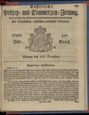 52tes Stueck, Montag den 28ten December 1795