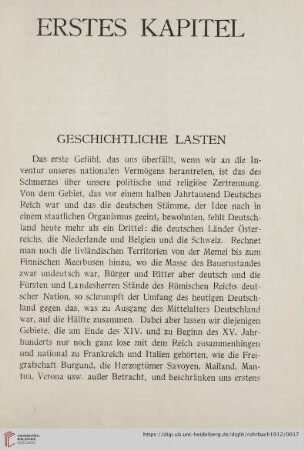 Erstes Kapitel: Geschichtliche Lasten