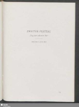 Zweiter Festtag. "Tag der offenen Tür". Freitag, 5. Juni 1953