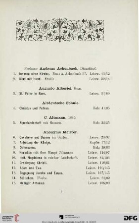 [Verzeichniss der Gemälde und Aquarelle älterer und moderner Meister] (Nr. 1-270)