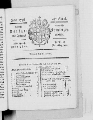 43tes Stück., Ausgabe vom 26. Oktober 1796