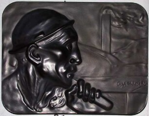 Kohlekeramikplakette "Tête de Mineur" von C. Meunier