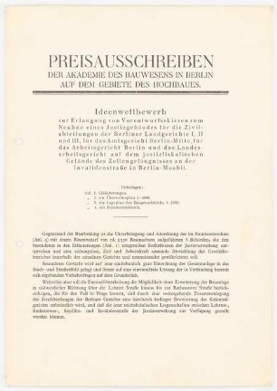 Justizgebäude, Berlin-Moabit: Preisausschreiben Ideenwettbewerb
