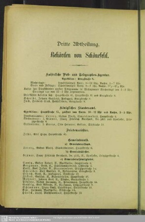 Dritte Abtheilung. Behördenverzeichnis : Dritte Abtheilung. Behörden von Schönefeld
