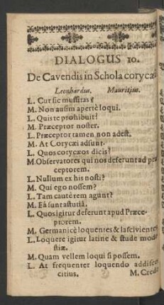 Dialogus 10. De Cavendis in Schola corycaeis.