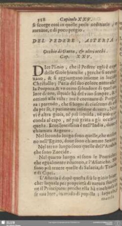 Cap. XXV. Del Pedere, Asteria, Occhio di Gatta, & altri occhi