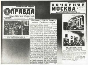 Ausstellung von Bildern der Dresdener Gemäldegalerie in Moskau 1955. Zeitungsausschnitte