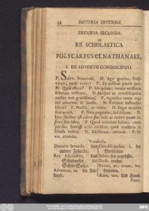 Decuria Secunda De Re Scholastica Polycarpus et Nathanael.