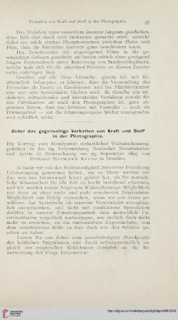 Ueber das gegenseitige Verhalten von Kraft und Stoff in der Photographie : ein Vortrag vom Standpunkt einheitlicher Weltanschauung, gehalten in der 69. Versammlung Deutscher Naturforscher und Aerzte in Braunschweig am 23. September 1897