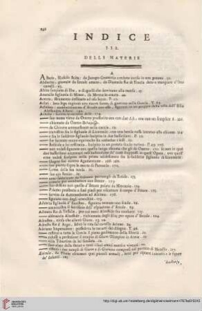 Indice III: Delle materie