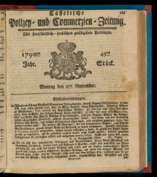45tes Stueck, Montag den 8ten November. 1790
