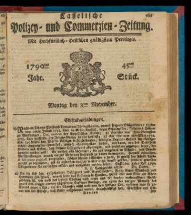 45tes Stueck, Montag den 8ten November. 1790
