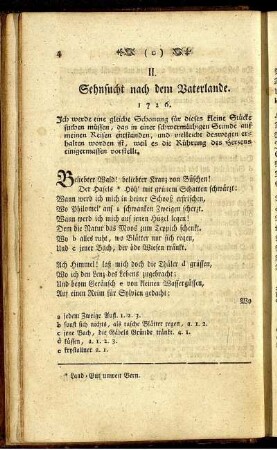 II. Sehnsucht nach dem Vaterlande. 1726.