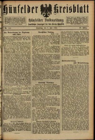 Ausgabe vom Samstag, den 08. Juli 1922.