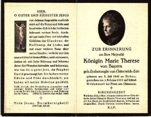 Totenbild für Königin Maria Therese von Bayern