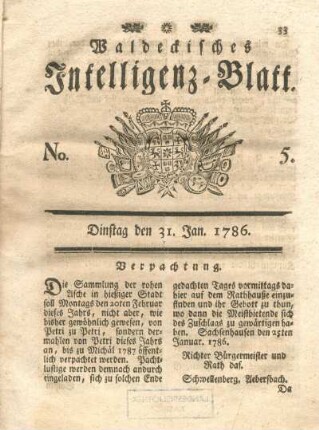 No. 5. Dinstag den 31. Jan. 1786