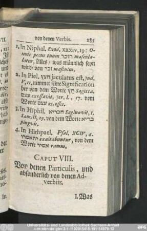 Caput VIII. Von denen Particulis, und absonderlich von denen Adverbiis.