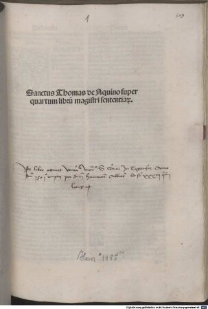 Sanctus Thomas de Aquino super quartum librum magistri sententia[rum]
