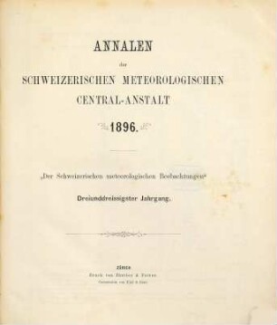 Annalen der Schweizerischen Meteorologischen Zentralanstalt. 33. 1896