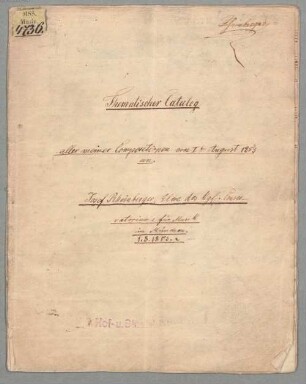 Katalog - BSB Mus.ms. 4736 : Thematischer Katalog aller Kompositionen (mit Incipits) vom 1. August 1853 an.