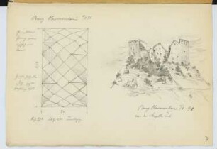 Burg Obermontani, Morter (Latsch): Netzgewölbe und Außenansicht (aus: Skizzen- und Fotoalbum 14)