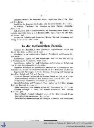 III. In der medicinischen Facultät.
