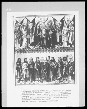 Allerheiligen-Altar — Altar in geöffnetem Zustand — Oberer Bildstreifen: Krönung Mariens