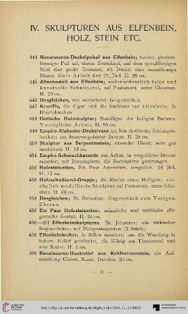 IV. Skulpturen aus Elfenbein, Holz, Stein etc. (Nr. 444-480)
