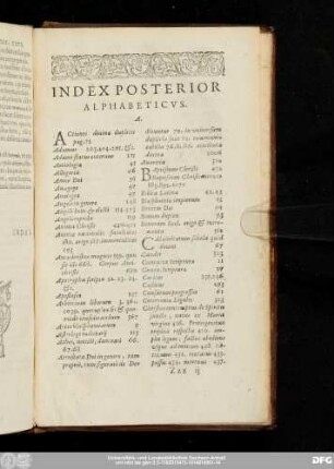 Index Posterior Alphabeticus.