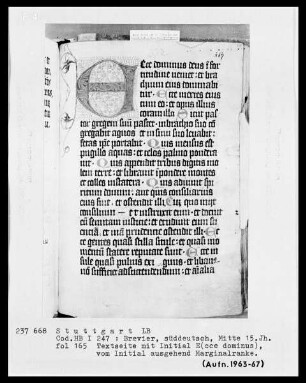 Psalterium monasticum feriatum chori cum antiphonis- Hymnar — Initiale E (ecce dominus), Folio 165 recto