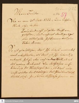 Brief von August Hermann Francke an [Jacob Baumgarten].