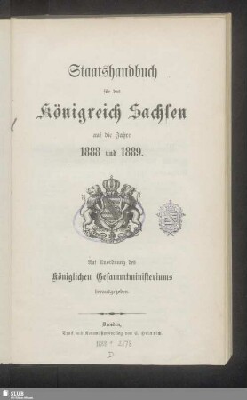 1888/89: Staatshandbuch für den Freistaat Sachsen