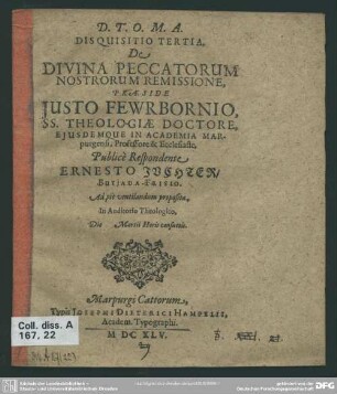 Disquisitio tertia de divina peccatorum nostrorum remissione