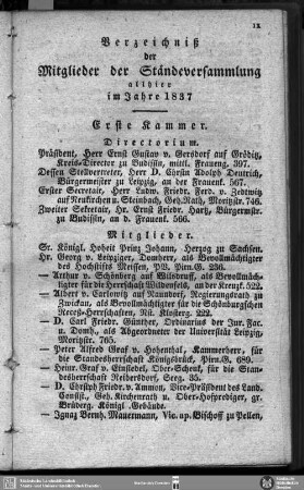 Verzeichniß der Mitglieder der Ständeversammlung allhier im Jahre 1837