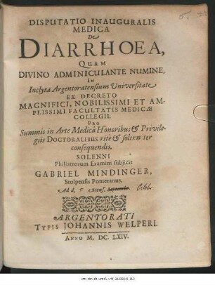 Disputatio Inauguralis Medica De Diarrhoea