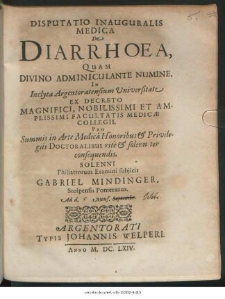 Disputatio Inauguralis Medica De Diarrhoea