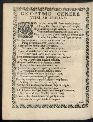 De Optimo Genere Vitae Ad Sponsum.