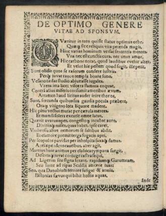 De Optimo Genere Vitae Ad Sponsum.