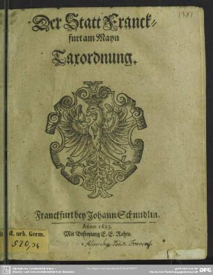 Der Statt Franckfurt am Mayn Taxordnung