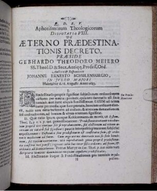 Aphorismorum Theologicorum Disputatio VIII. De Aeterno Praedestinationis Decreto