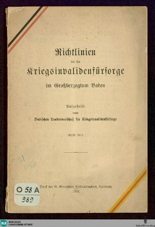 Richtlinien für die Kriegsinvalidenfürsorge im Grossherzogtum Baden