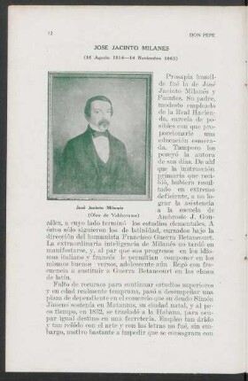 Jose Jacinto Milanes - (16 Agosto 1814-14 Noviembre 1863)