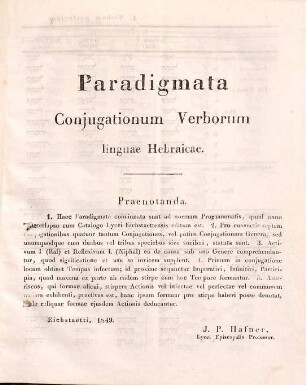Paradigmata coniugationum verborum linguae Hebraicae