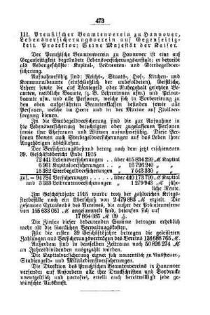 Preußischer Beamtenverein zu Hannover, Lebensversicherungsverein auf Gegenseitigkeit. Protektor: Seine Majestät der Kaiser : [G. Nichtamtliches]
