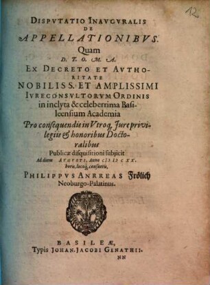 Dispvtatio Inavgvralis De Appellationibvs